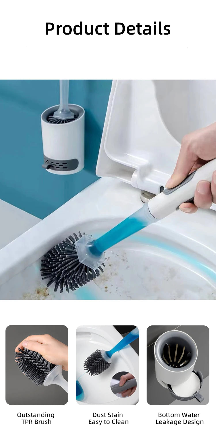 Toilet Brush Holder Set Silicone Toilet Brush with Refillable Handle Dispenser Bathroom Scrubber Cleaner Toilet Brush