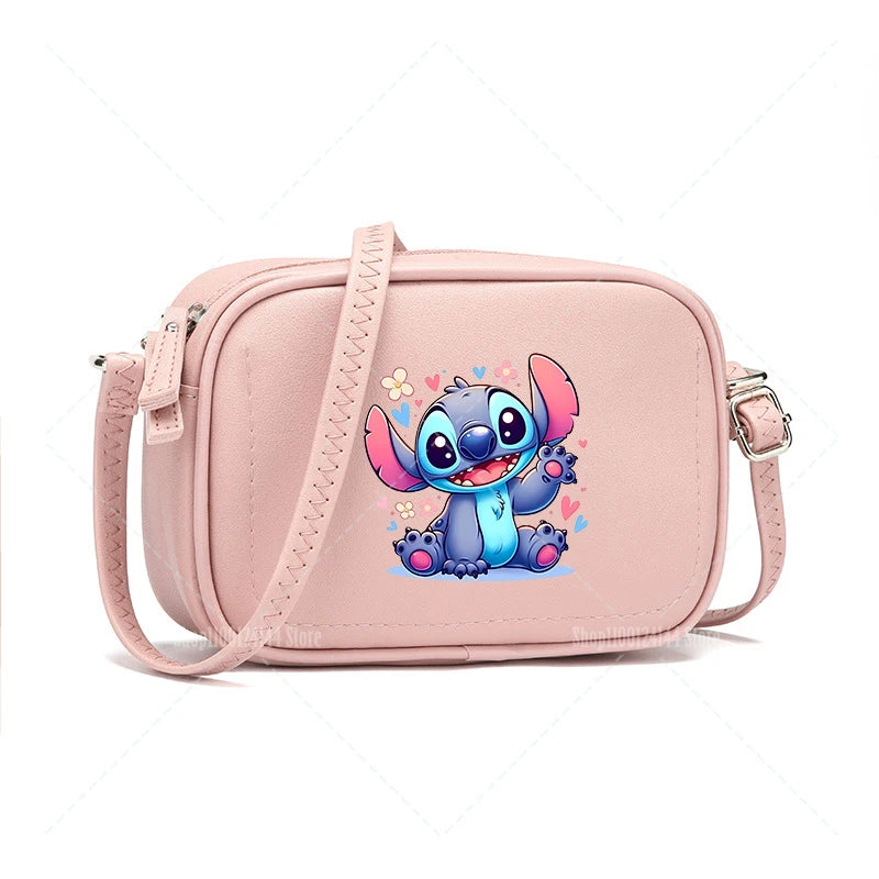 Lilo & Stitch Women Crossbody Zipper Mobile Phone Shoulder Bag Female Handbag Cartoon Multifunction Small Bag Lady Purse Gift