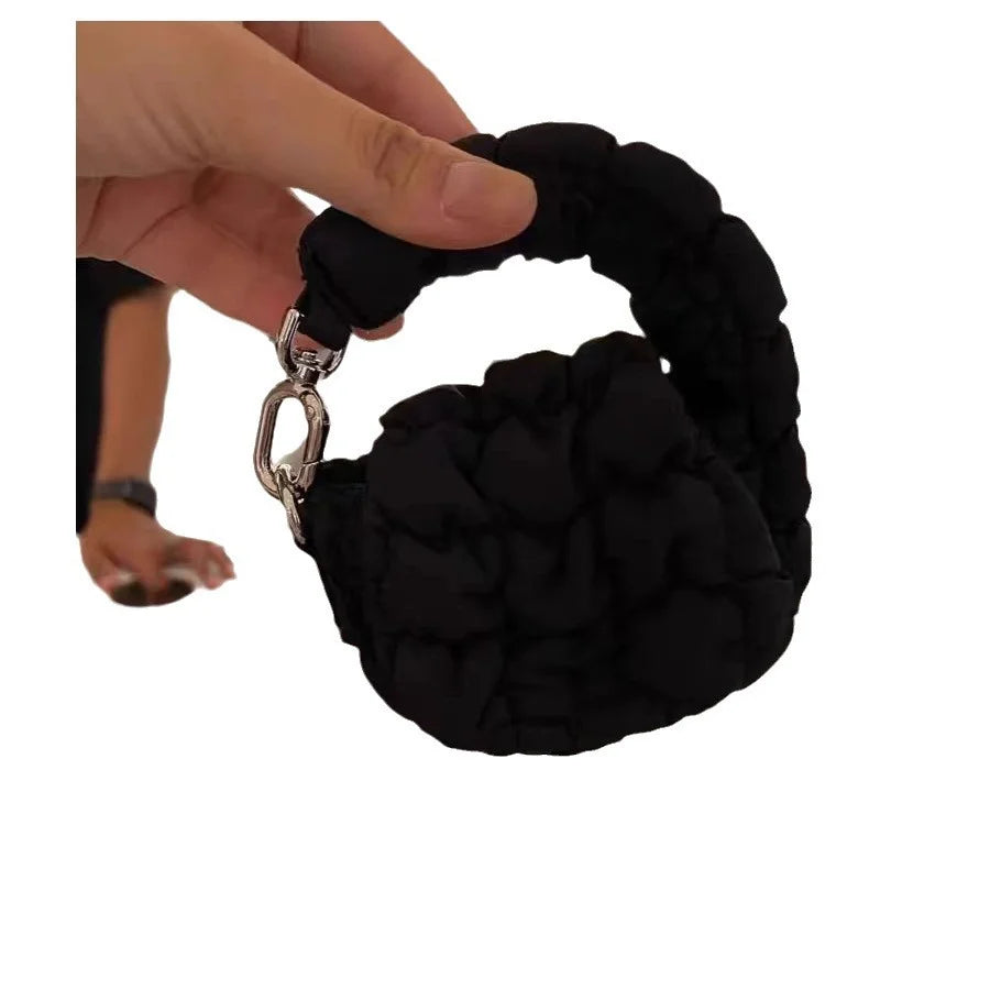 Mini Bag Edgy Black Mini Cloud Waist Pack Lightweight Solid Secure Button Closure with Decorative Coin Purse and Headphone Bag