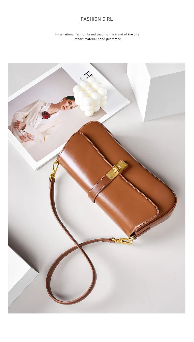 Women's High-End Leather Baguette Armpit Bag Versatile Single Shoulder Crossbody Bag Fashion Accessory for 2025