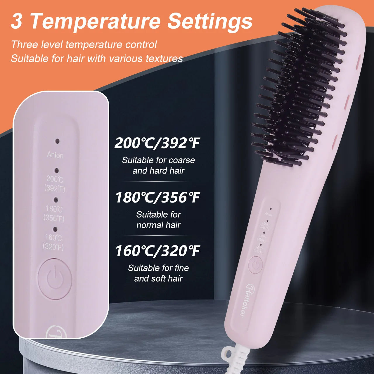 Hatteker Ion Straightening Comb Portable Home Use Negative Multi-temperature Adjustable Straightener New Model Hair Styling Tool