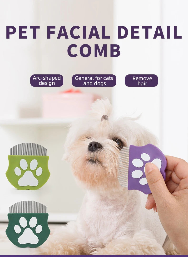 Pet Grooming Comb - Flea Comb for Cats & Dogs, Curved Design for Face & Body, Mini Detangling Brush for Pets