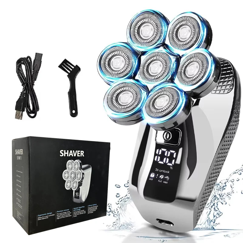 5 in1 Head Shavers for Men 7D, Cordless Bald Head Shaver Wet&Dry Waterproof Electric Razor for Men with LED Display Grooming Kit