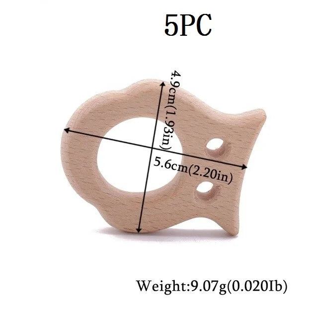 Let's Make 5pcs Wholesale Wooden Teether Rodent Pacifier Pendant Wooden Toys DIY Baby Necklace Gift BPA Free Beech Hedgehog Bird
