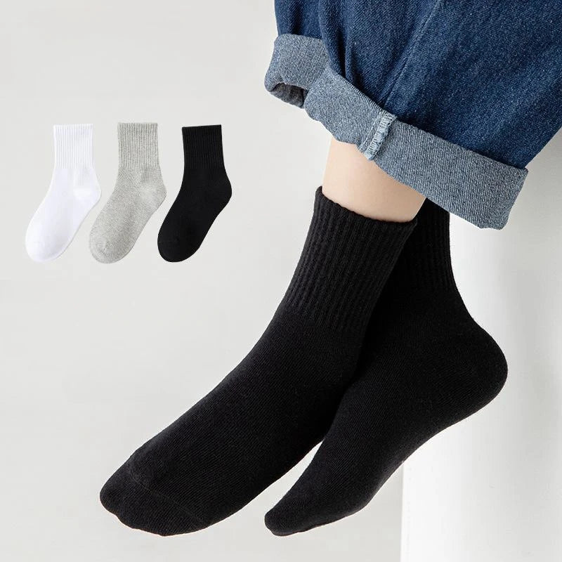 Horetong 5 Pairs Pure Cotton Soft Student Socks Breathable Absorbing Sweat Sport Socks Boys Girls Middle Tube Sock For 3-13 Year