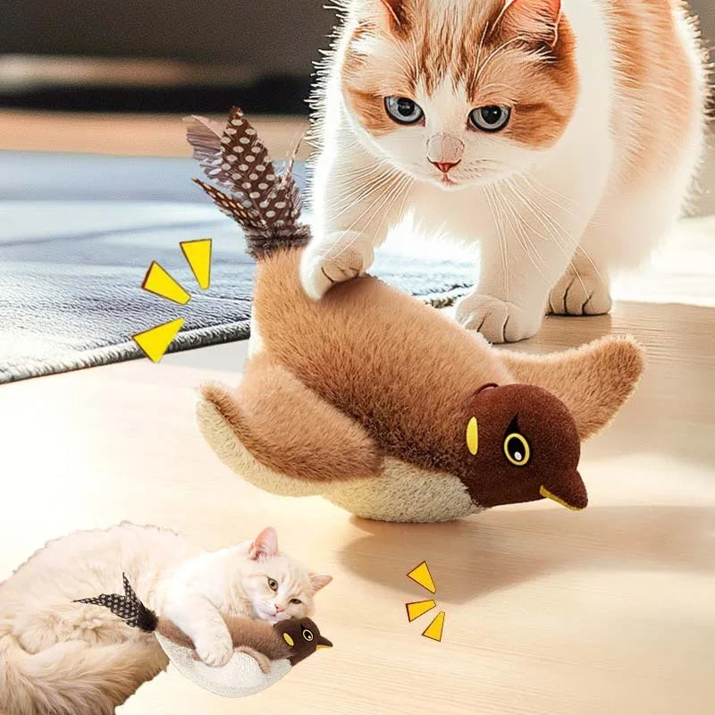 Cat Chew Plush Toy Electric Bird Feather Interactive Squeaky Kitten Toy Bite Resistant Rechargeable Automatic Teaser Cat Toy