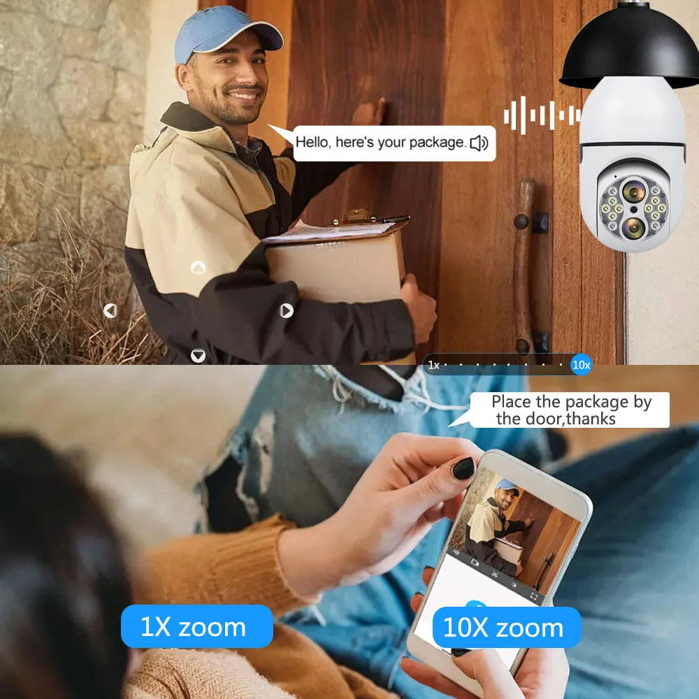 IPC360 6MP 3K Dual Lens Wireless Security Camera Auto Tracking 10X Digital Zoom 360° Panoramic WiFi PTZ IP E27 Light Bulb Camera