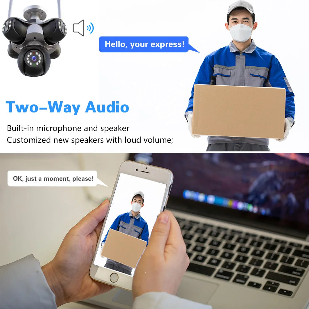 4K Wifi PTZ Panoramic Security Camera Outdoor 5 Lens 5  Screens Color night vision CCTV Wireless CCTV Video Surveillance Camera