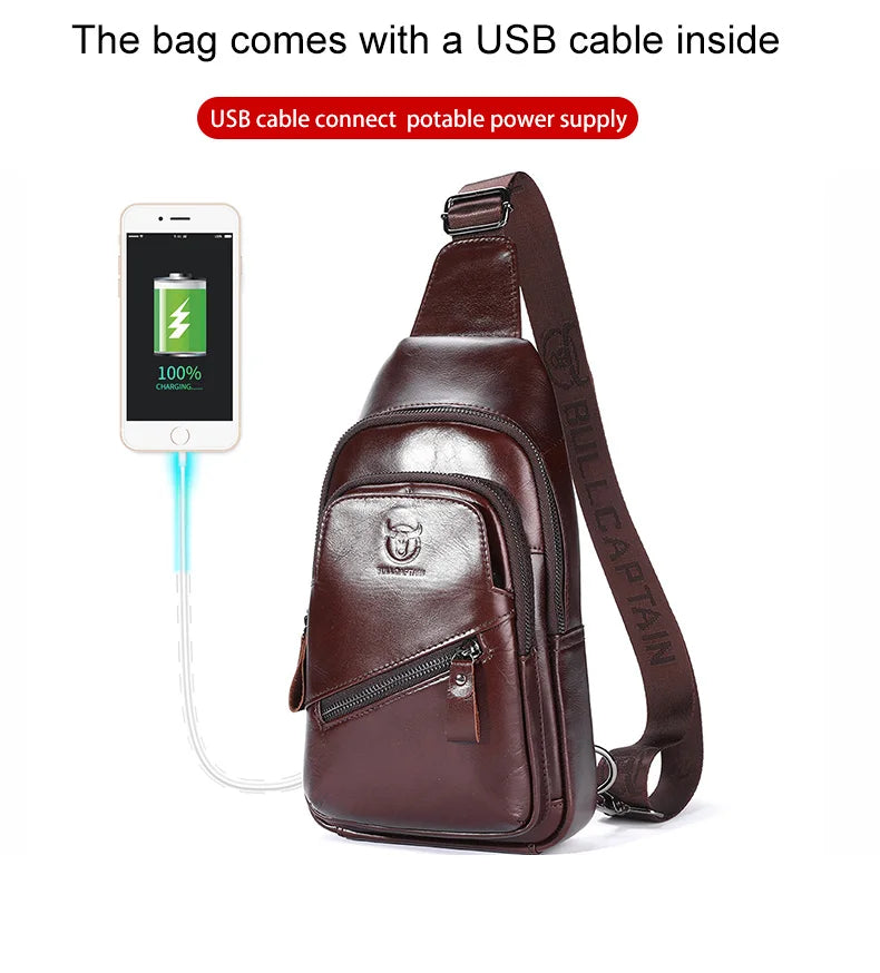 BULLCAPTAIN 2023 The Latest Men's Leather Chest Bag Large Capacity Casual Men's Messenger Bag Classic Leather Chest Bag XB 127