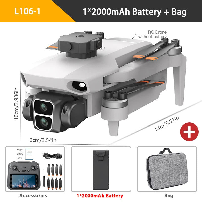 L106-1 GPS Professional Drone With 4K HD Camera Screen Remote 5G WIFI 3KM EIS Obstacle Avoidance FPV Brushless Quadcopter