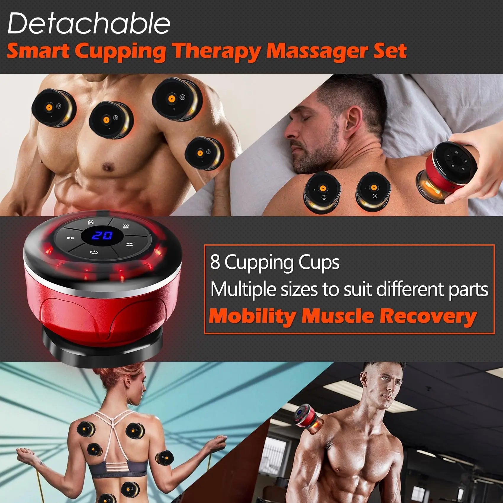 8 Cups Electric Cupping Massager Gua Sha Vacuum Suction Cups Ems Anti Cellulite Magnet Therapy Scraping Fat Burner Body Massager