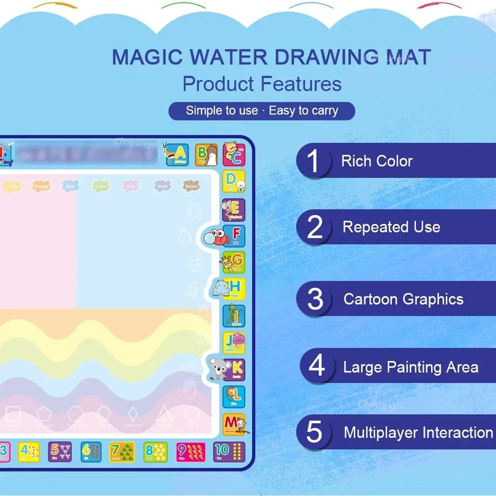 No Mess Kids Water Drawing Mat  Doodle Coloring Board with Magic Pens & Stamps Educational Montessori Toy Gift for Boys Girls