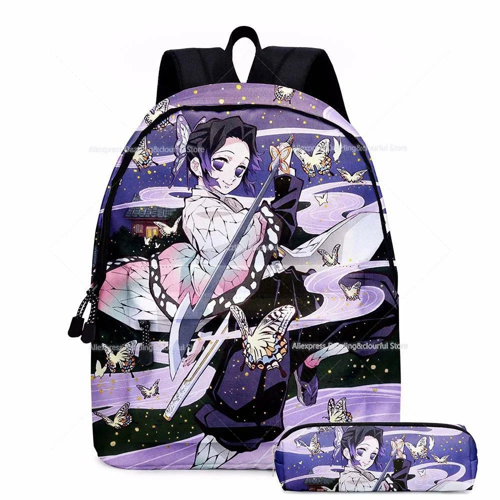 Demon Slayer Nezuko Backpacks 2pcs Girls School Bags Kimetsu No Yaiba Kids Anime Bagpacks Female Male Bookbag Gifts