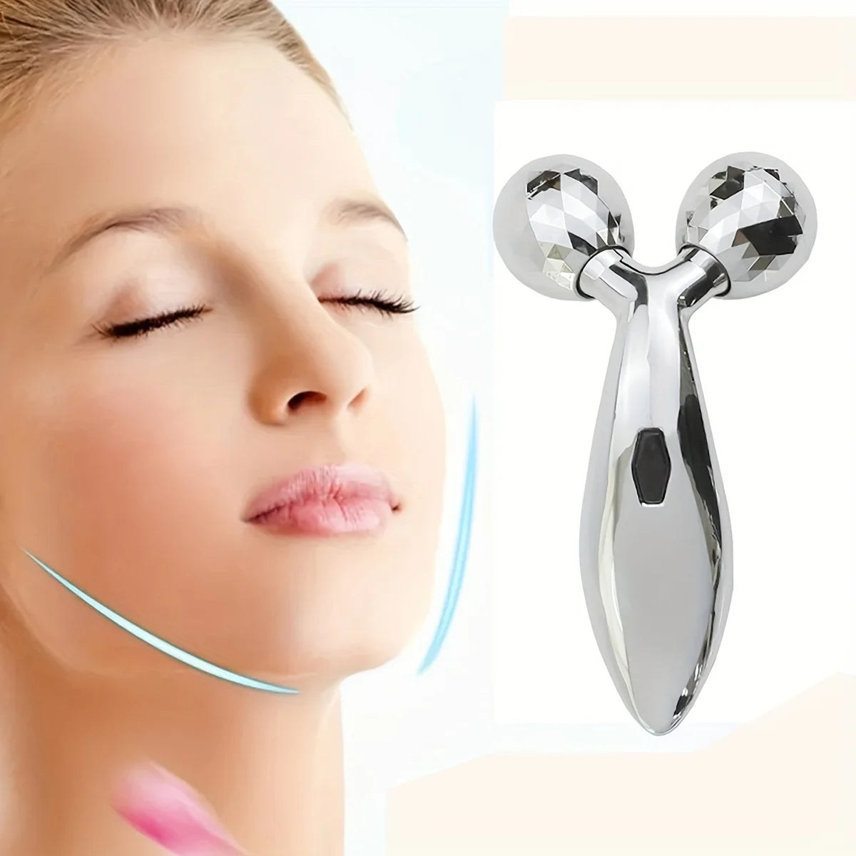 One Piece 3D Facial Roller Massage Tool - 3D Roller Face Slimmer - Manual Facial Massager - Silver