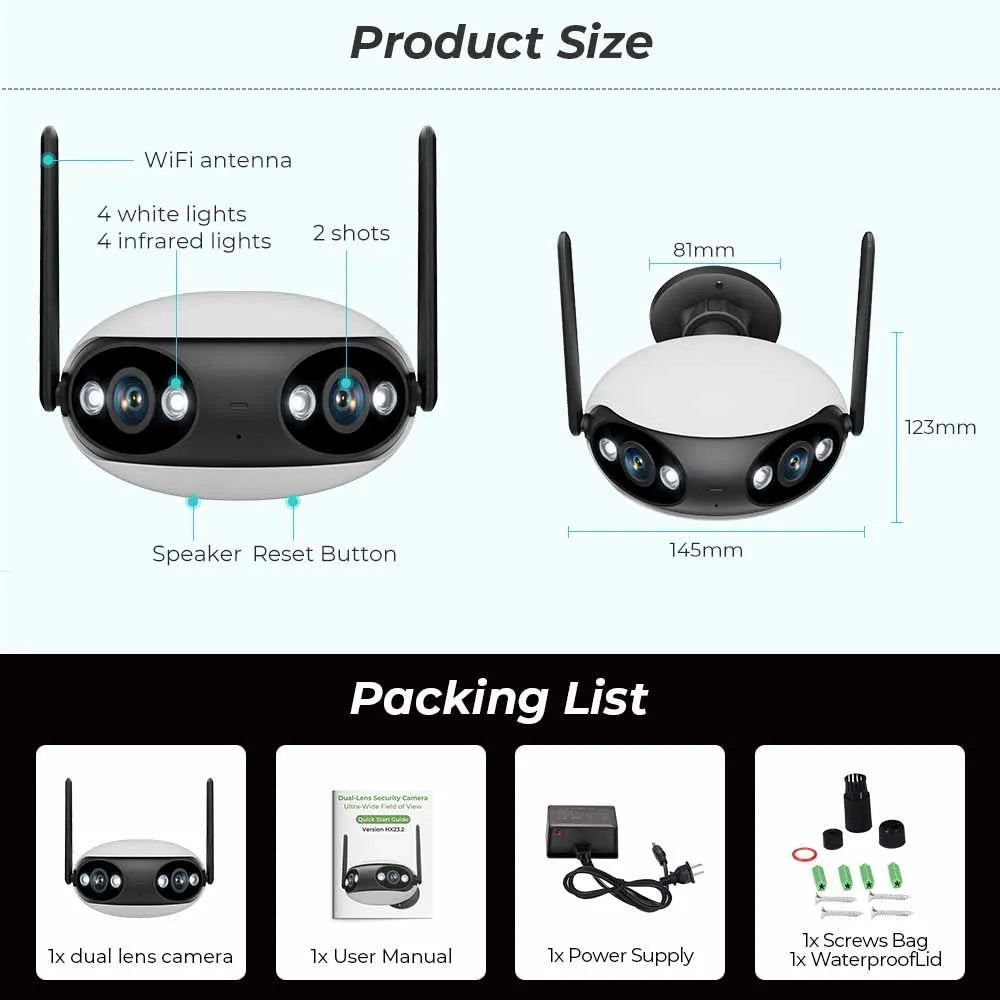 BESDER 8MP Wifi Camera 4K 180 Panoramic Outdoor Camera 2 Way Audio Wireless CCTV IP Camera IR Version Home Surveillance Camera