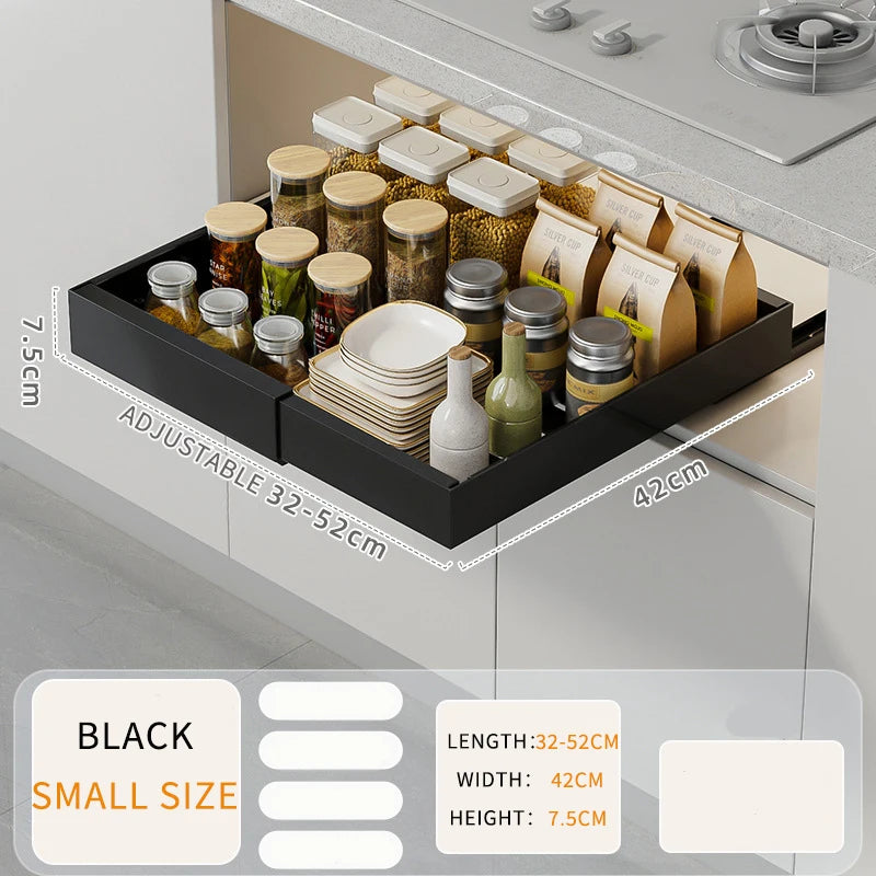 Household Metal White Adjustable Pull Out Kitchen Cabinets Mesa Slide Spice Rack Tableware Storage Drawers Organization Basket