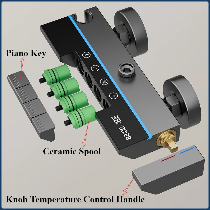 Grey Intelligent Digital Shower System Wall Mounted Bathroom Shower Faucet Set Temperature Display Rainfall Bathroom Shower Set