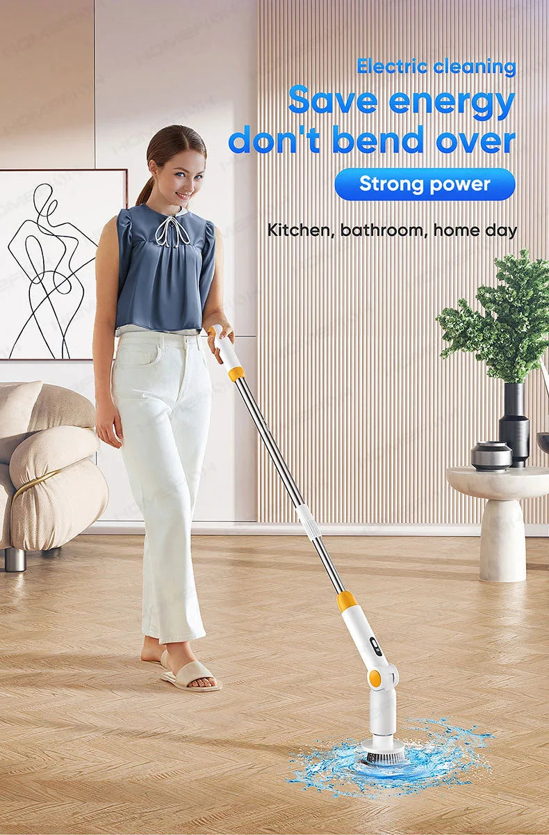HOMFISH 2025 NEW 8-in-1 Electric Spin Scrubber Wireless Cleaning Brush  Waterproof Bathroom Scrubber Adjustable Extension Handle