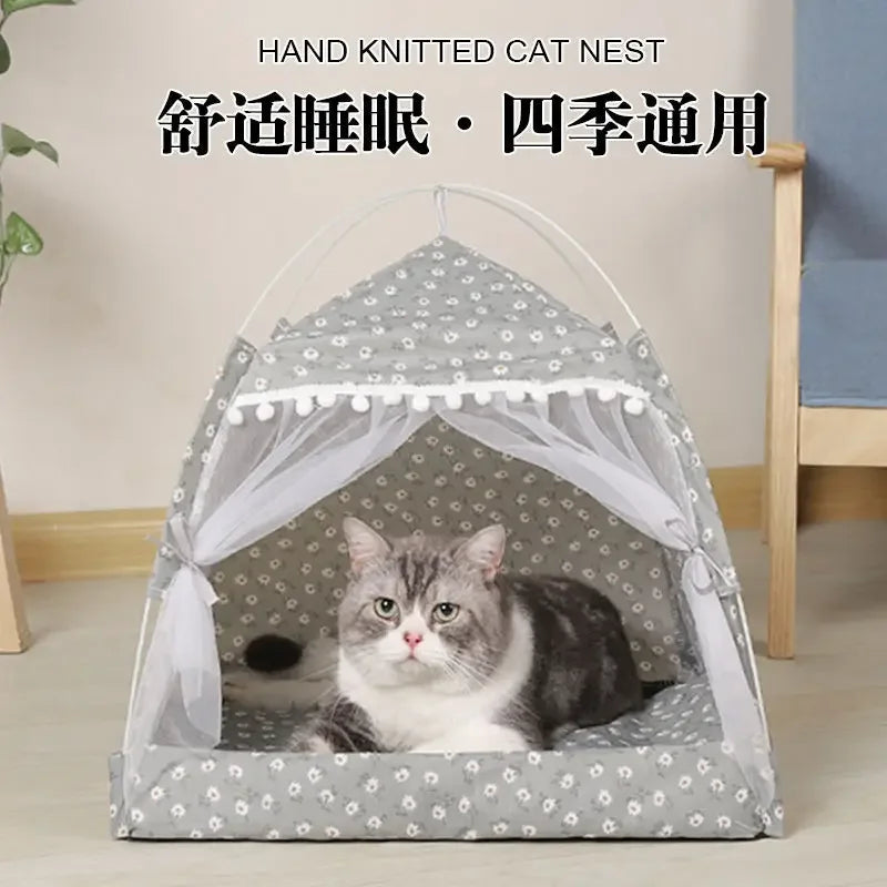 Cat Tent Bed Pet Cat House Closed Cozy Puppy Cage with Floors Pet Dog House Calming Cat Beds Puppy Kennel Tents Pet Supplies