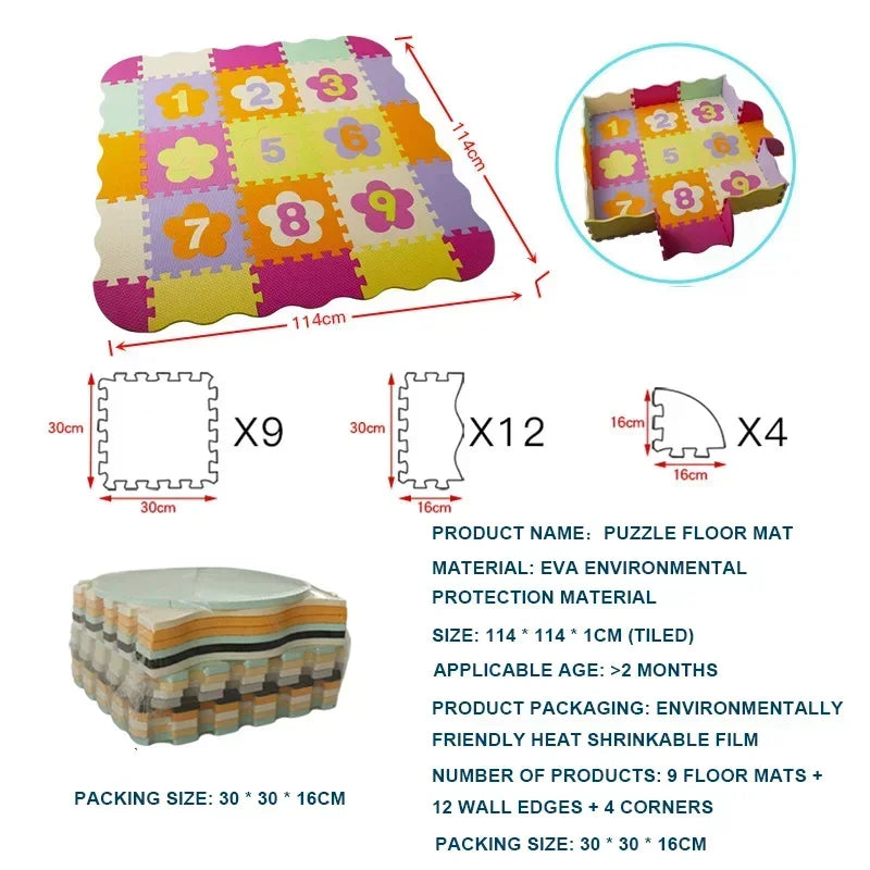 EVA Foam Play Mat with Fence Baby Puzzle Jigsaw Floor Mats Thick Carpet Pad for Kids Educational Toys Activity Pad Playmat