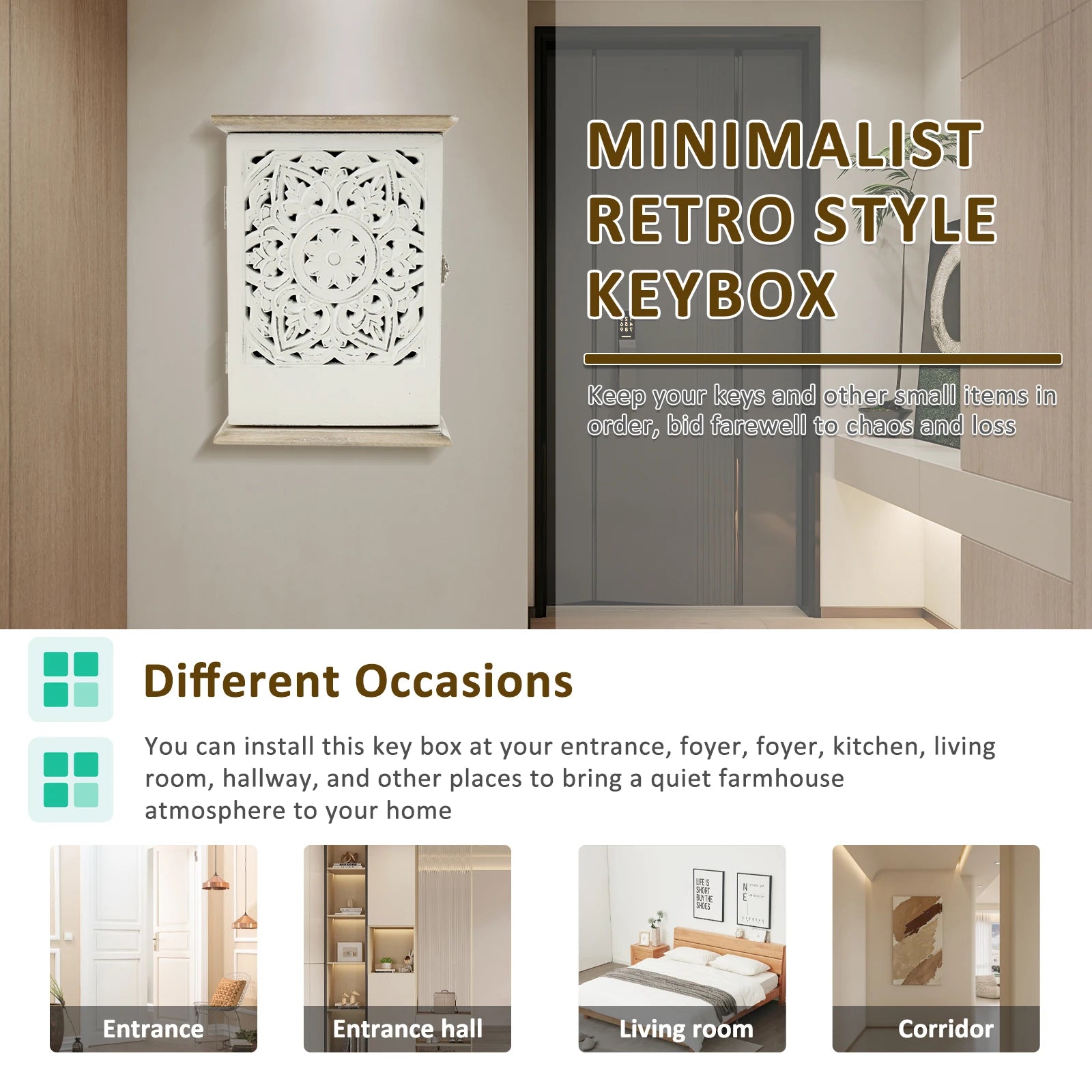 Wood Key Cabinet Box with 6 Hook Wall Hanging Key Storage Ornaments Vintage Key Box for Home Office Entryway Hallway Living Room