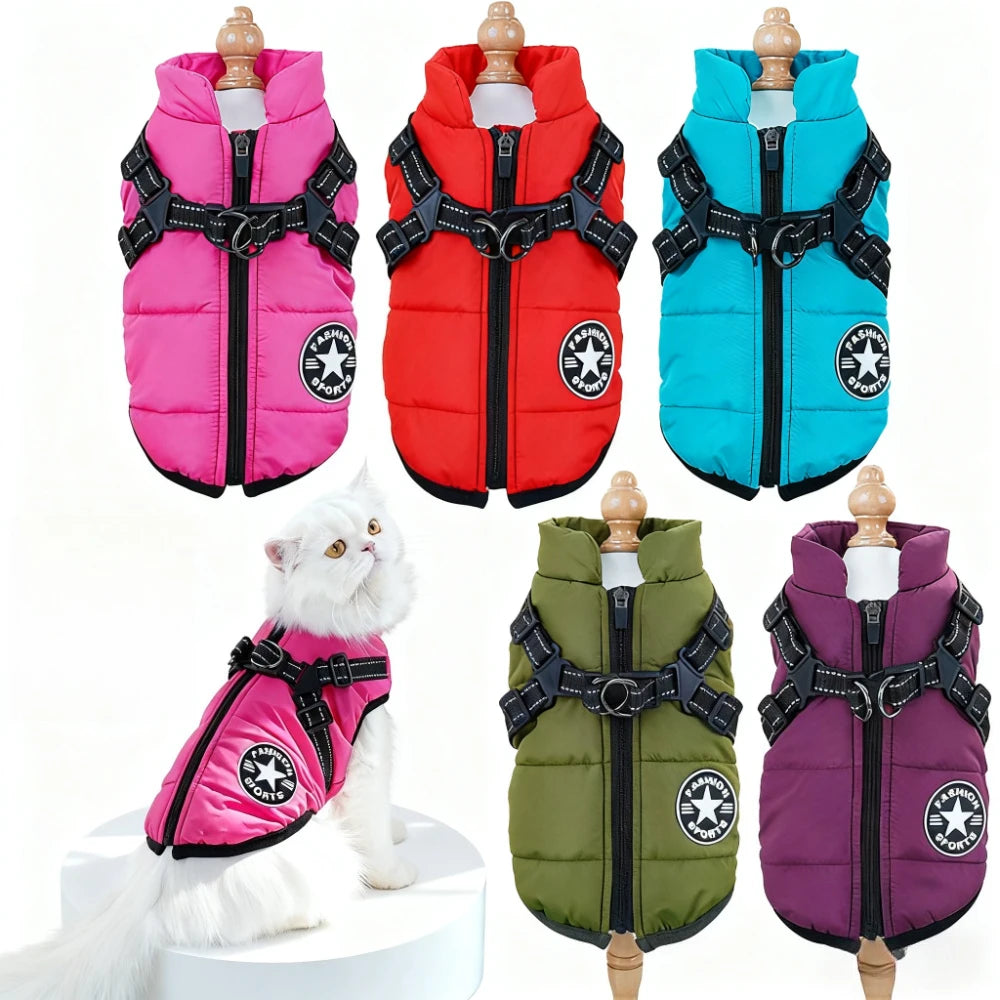 Winter Dog Clothes Puppy Cat Coat with Harness Waterproof Warm Cotton Jacket for Small Large Dogs Reflective Vest Pet Apparel