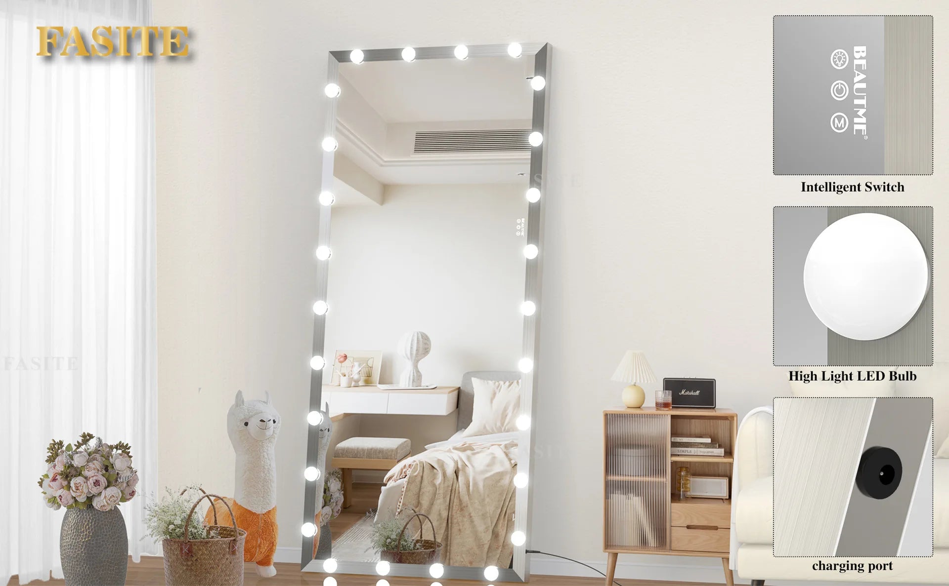 Smart LED full-body mirror with lamp full-length mirror household wall-mounted vertical floor mirror