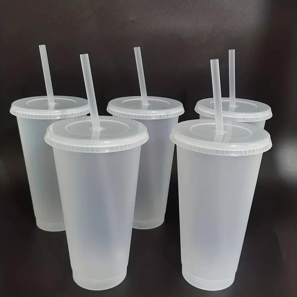 5/10pcs 24oz Tumblers With Lids And Straws Reusable Plastic Cups Iced Coffee Large Water Bottle Party Cold Mug Summer Drinkware