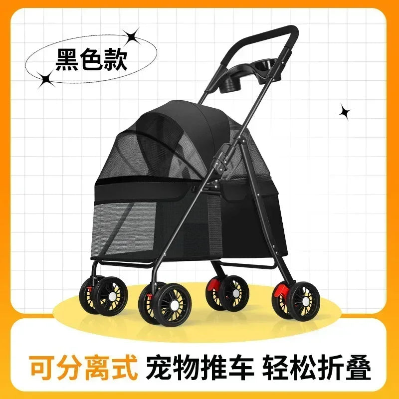 Pet Stroller Dog Cat Large and Small Dog Out Pet Cart Outdoor Travel Lightweight Foldable Cat Supplies