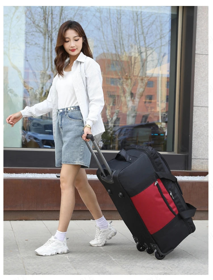 2025 New Travel Bags with Wheels Oxford Cloth Trolley Luggage Bag Organizes Folding Bags Quality Large Size Suitcases valises