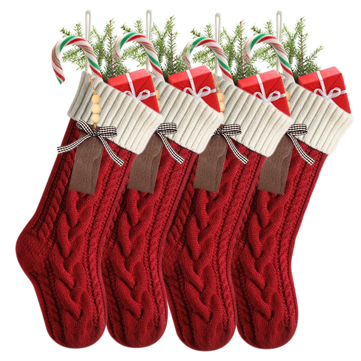 4-12PACK Christmas Stockings 18Inches Large Cable Knitted Stocking Xmas Hanging Stocking Decorations with Name Tags