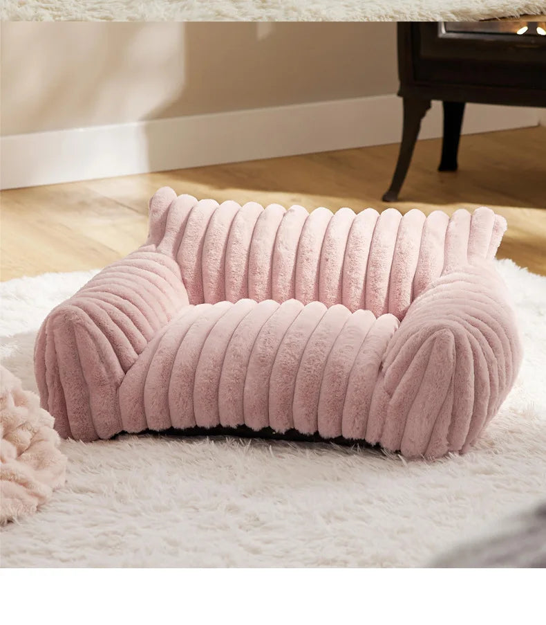 Winter Warm Cat Bed Sofa Removable Washable Cat Nest Soft Striped Pet Bed for Small Medium Dogs Cats Comfortable Plush Puppy Bed