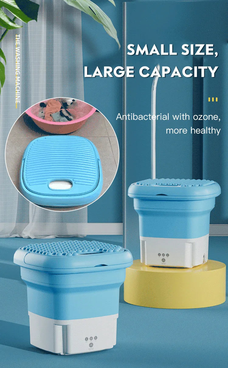 Portable folding washing machine With Spin Dryer Household Automatic Blue Light Sterilization Mini Underwear Laundry Washer