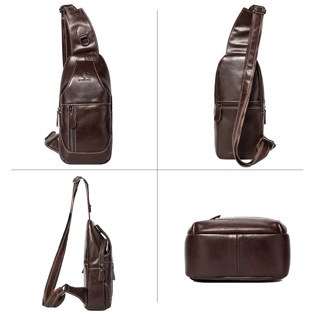 HUMERPAUL New Men's Chest Bag Crossbody Pack Genuine Leather Large Capacity Casual Messenger Bag Retro Men Handbag Shoulder Bag