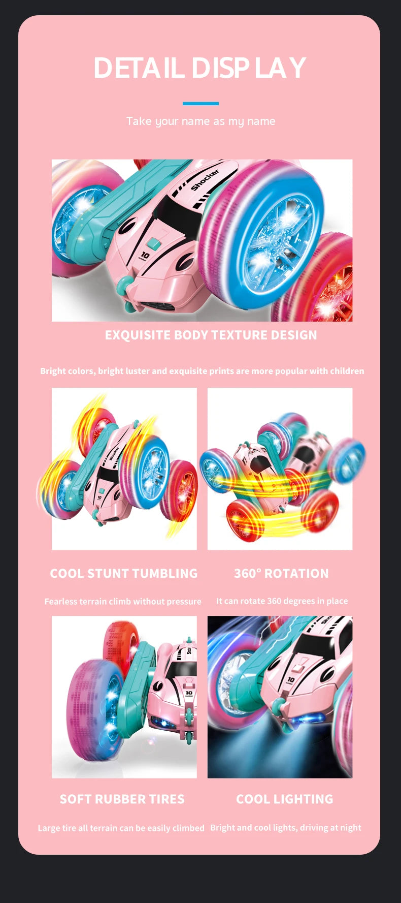 2.4G RC Stunt Car Children Double Sided Flip Remote Control Car 360 Degree Rotation Off Road Rc Drift Cars For Pink Girls Toys