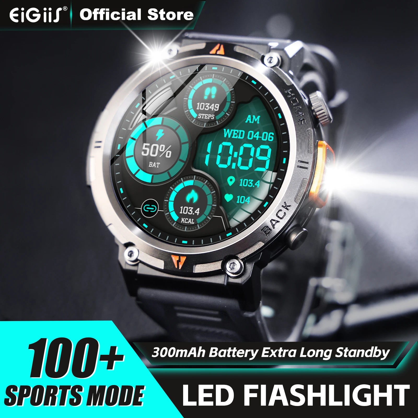 EIGIIS KE3 Smart Watch 3ATM Waterproof Original Design For Men Bluetooth Call Health Monitor With Flashlight 100+ Sports Modes