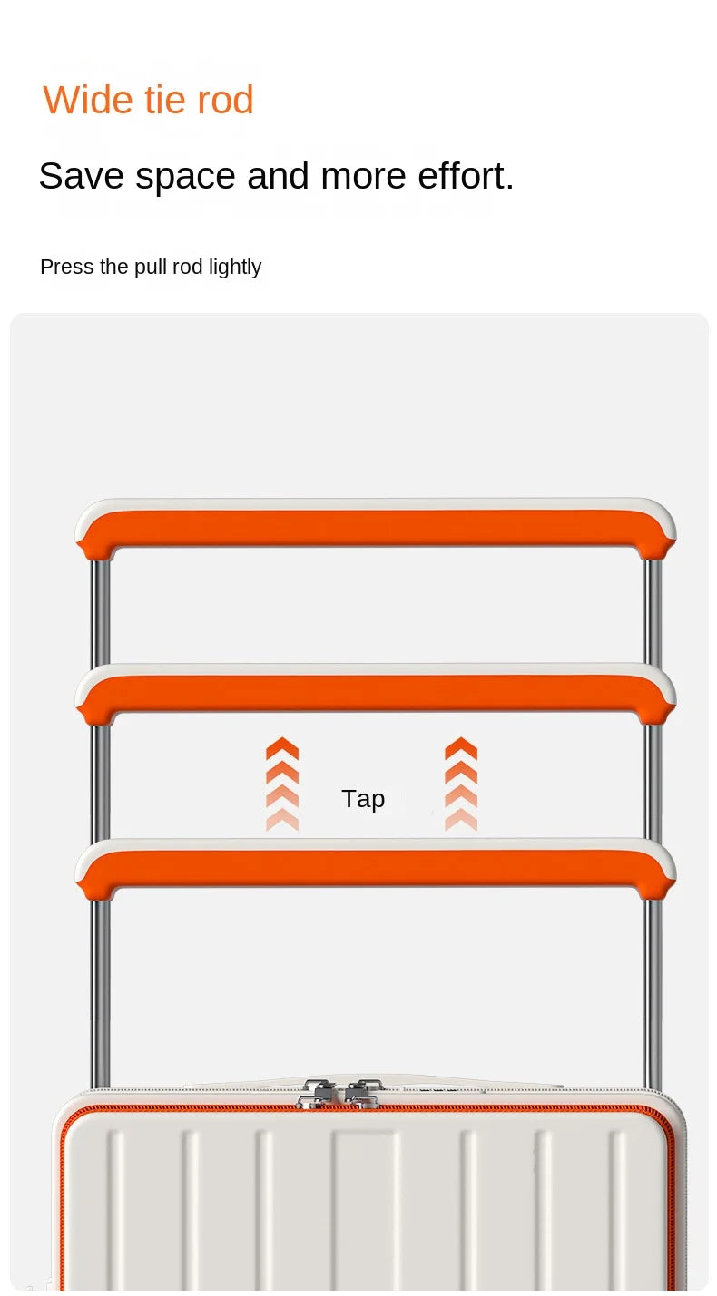 Travel Luggage Wide Tie Rod Suitcase Front Opening Laptop Boarding Case USB Charging 20"22"24"26 Inch Trolley Case with Wheels