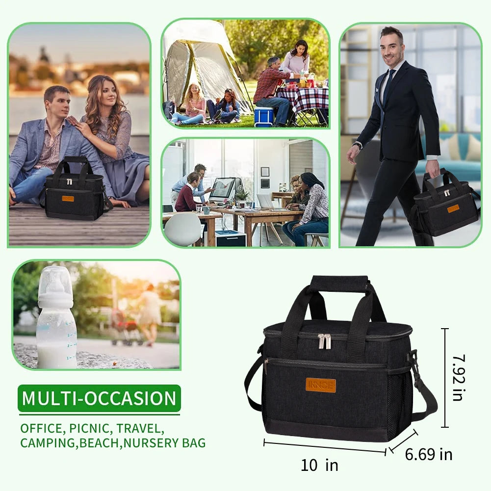1Pcs Black Insulated Lunch Box Bag Insulation Ice Pack Student Portable Dinner Picnic Food Hand-held with Storage Handbag