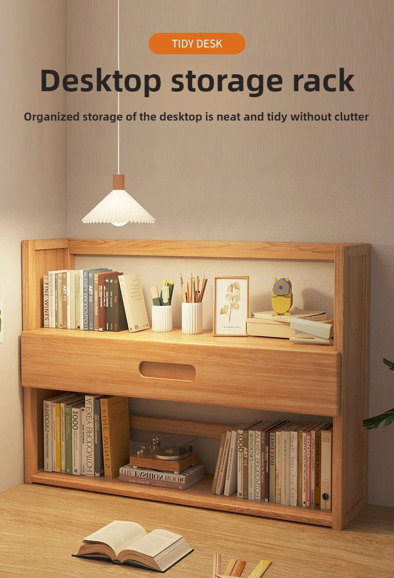 Simple desktop bookshelf dormitory multi-layer storage rack home student desk finishing shelf solid wood with extraction rack