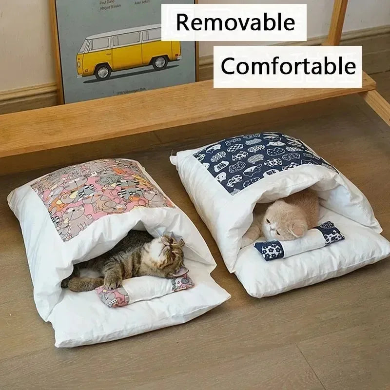 Kawaii Removable Cats Bed House Home Supplies Products for Adult Cats Large Pet Dog Bed Cat's House Cave Comfortable  Food Cute