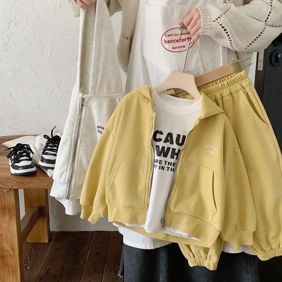 High Quality Children's Composite Cotton Set 2025 Spring Autumn New Korean Girl Boys Letter Baby Casual Hooded Sports 2pcs Set