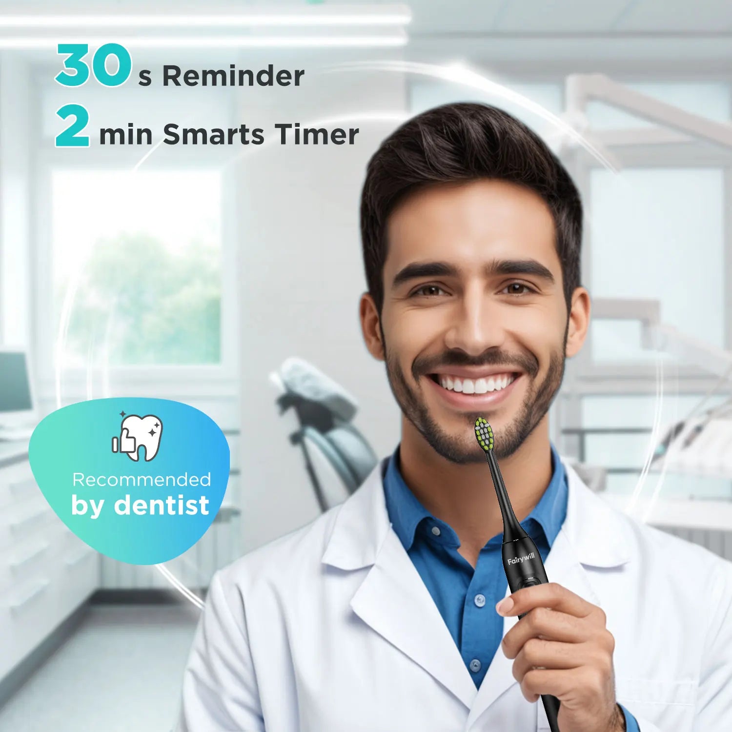 Fairywill Electric Sonic Toothbrush USB Charge FW-Y05 Rechargeable Waterproof Electronic Tooth Brushes Replacement Heads Adult