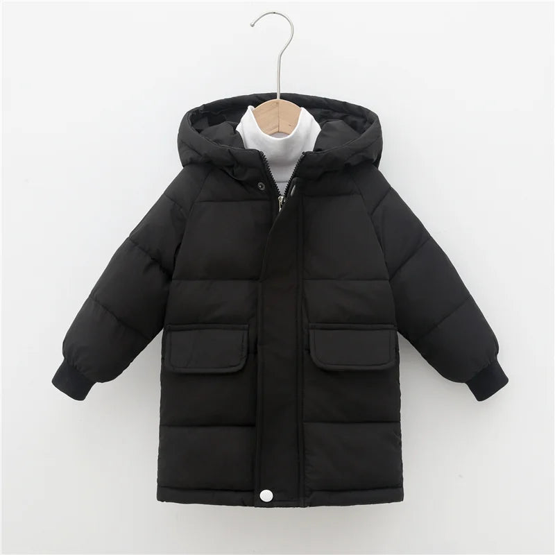 Kids Down Long Outerwear Winter Autumn Big Children Thicken Warm Cotton Clothes Boys Girls Padded Parka Coats Teen Jacket 3-10Y