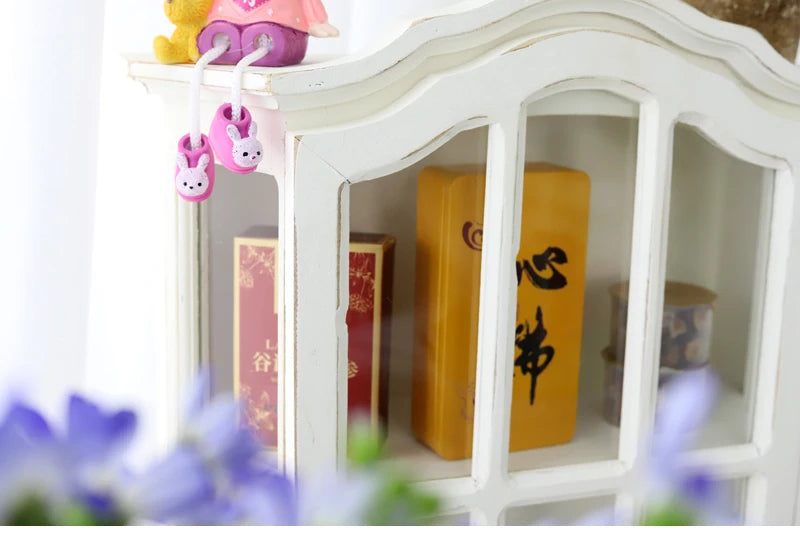 ‌Rustic Farmhouse Display Cabinet with Glass Doors Distressed White Solid Wood Storage Organizer for Kitchen/Office Vintage