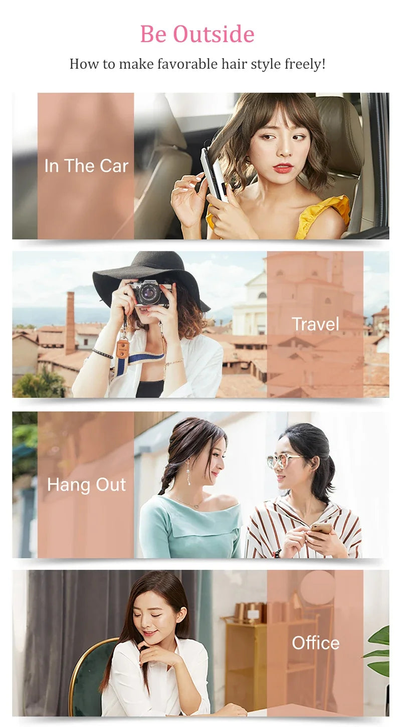 Portable Wireless Hair Straightener With Power Bank Function Rechargeable Hair Straightening Curling Flat Iron For Home Travel