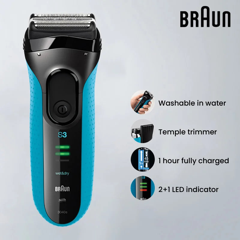 Braun Electric Shaver 3 Series ProSkin 3040S 3010S Reciprocating Shaver For Men Shaving Machine With Trimmer 100-240v