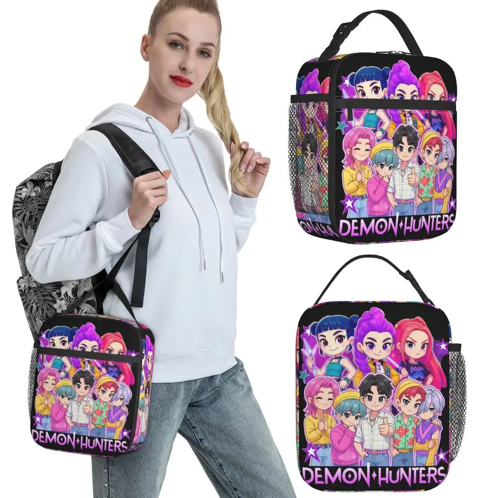 Huntrix Girlgroup K-Pop Group Demon Hunters Lunch Bag Cute Lunch Box For Child Office Portable Cooler Bag Oxford Tote Food Bags