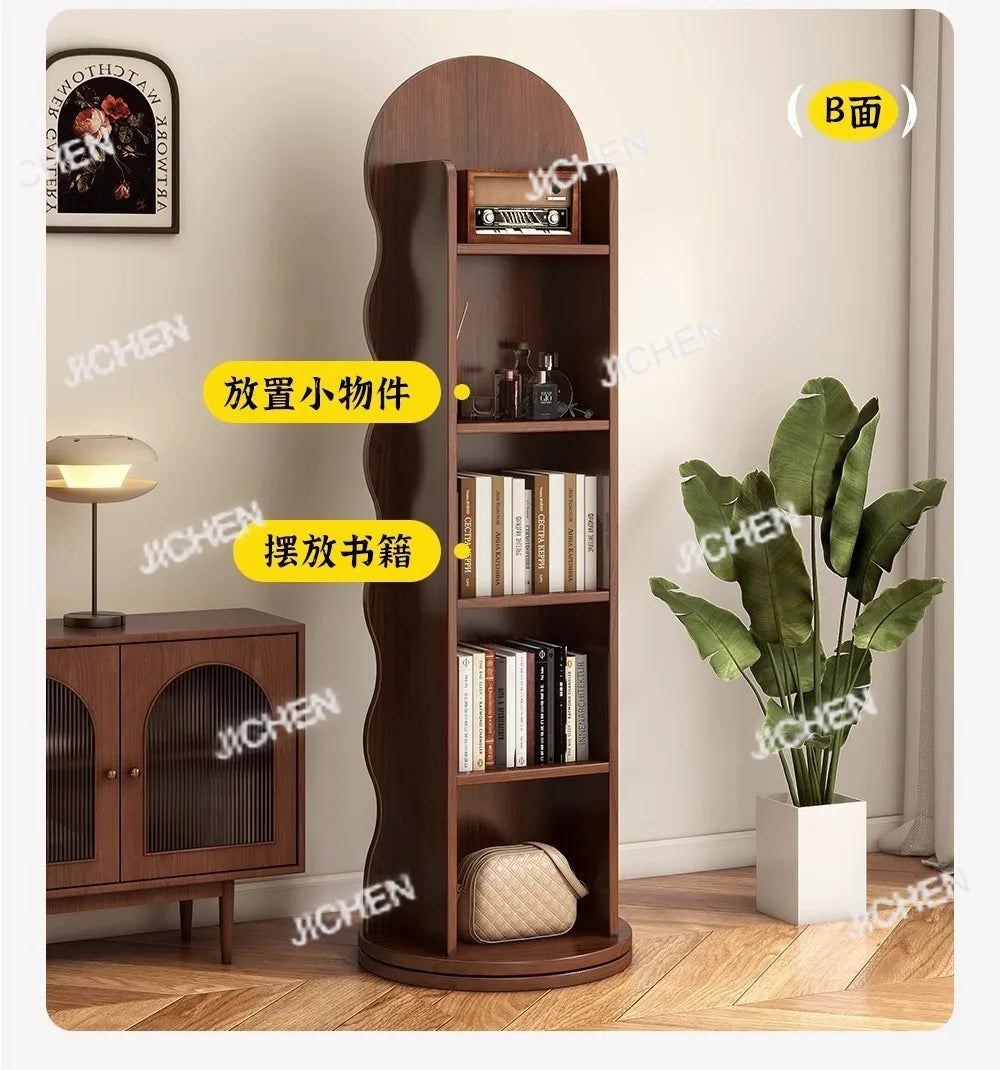 Wave rotating full-length mirror Vertical movable full-body floor mirror Magazine bookshelf Rotating storage fitting mirror