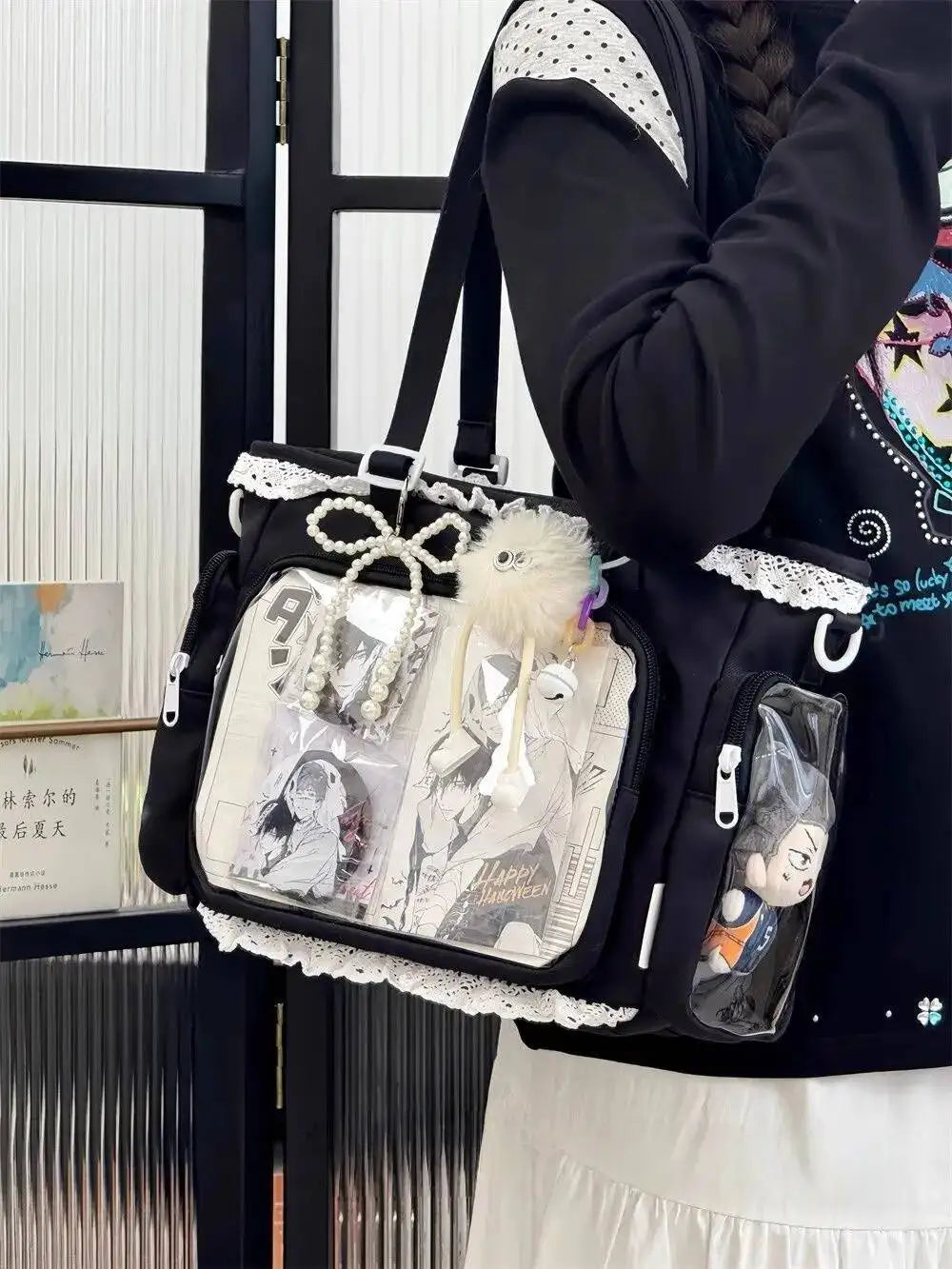 New Y2K Cute Japanese Ita Bag Lolita Girl Transparent Shoulder Tote Bag Large Capacity Crossbody Casual Bag DIY Display Handbags