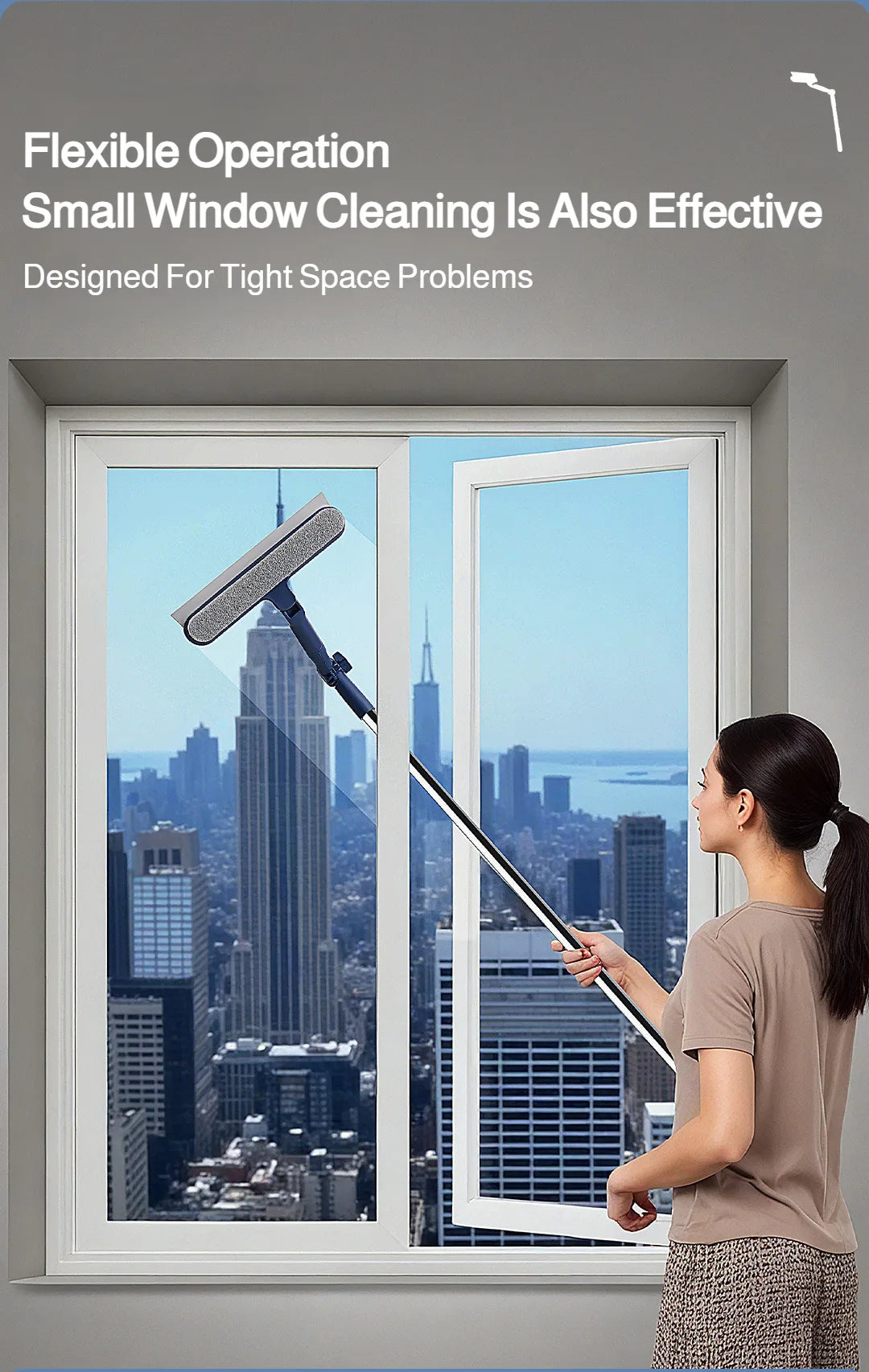 2in1 Highrise Glass Brush Window with Squeegee and Mini Brush Rotatable Glass Wiper Home Cleaning Tool for Glass,Walls and Floor